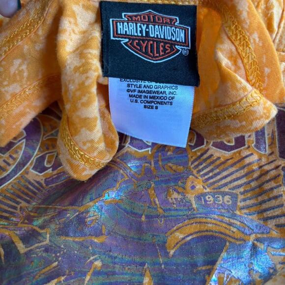 Y2K VTG. Harley Davidson ALL OVER GRAPHIC ORANGE BURN OUT TANK TOP SMALL  #3 - Picture 8 of 8